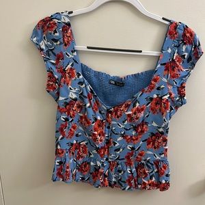 Zara floral button down blouse